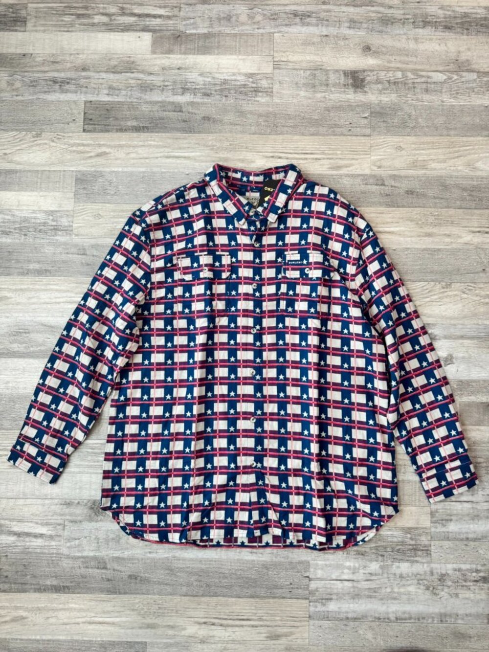 Burlebo NWT Deadstock Men's Stars Stripes Long Sleeve Button Down Size 2X G15